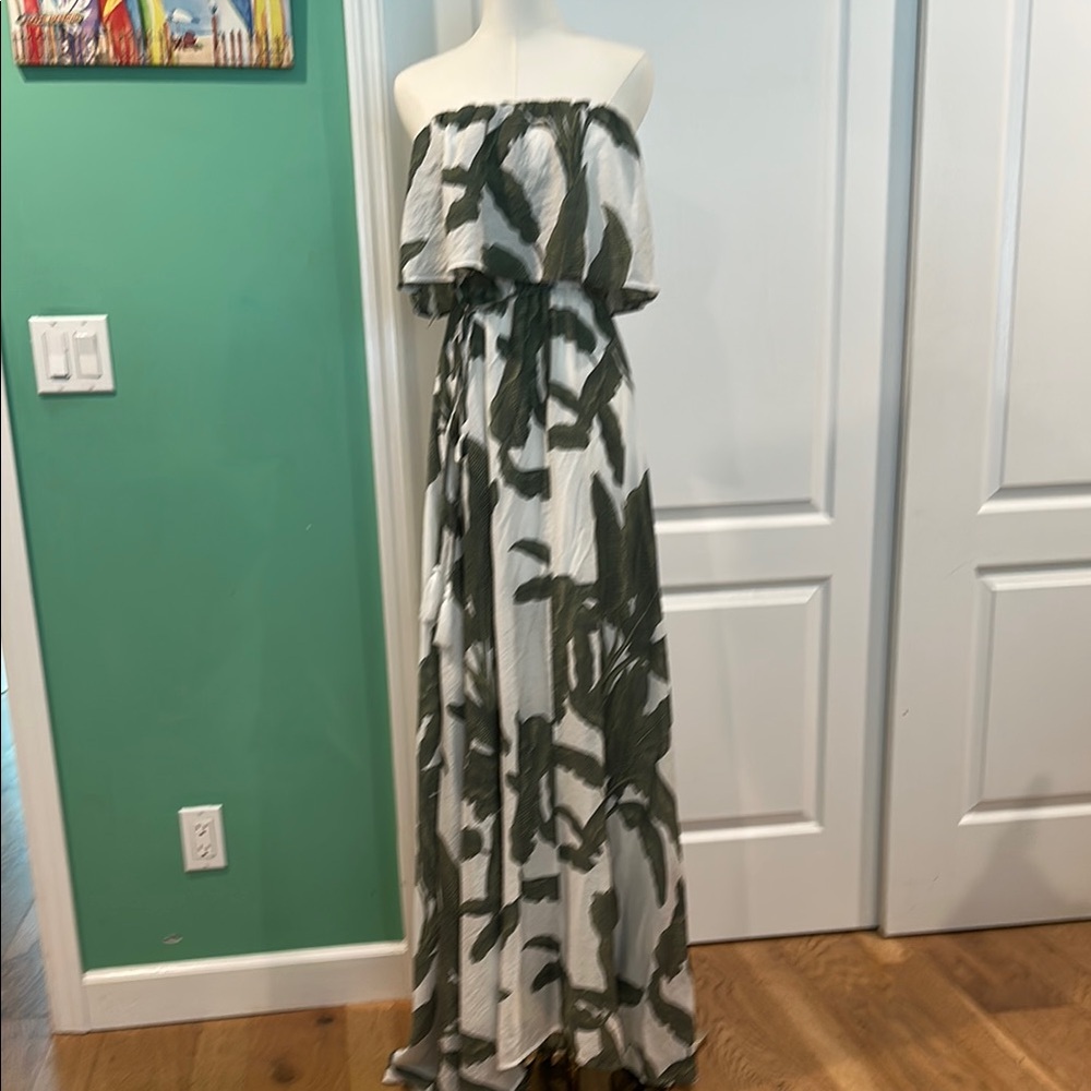 Strapless Maxi Dress in Green and White